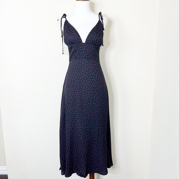 Reformation Talita Midi Dress Navy Blue and Red Tie Shoulders - Picture 4 of 15